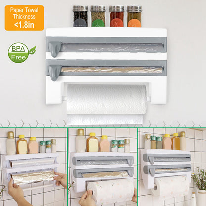 US Local Magnetic Plastic Cling Film Dispenser With Cutter, Refillable Aluminum Foil And Plastic Cling Film Storage Box For Kitchen