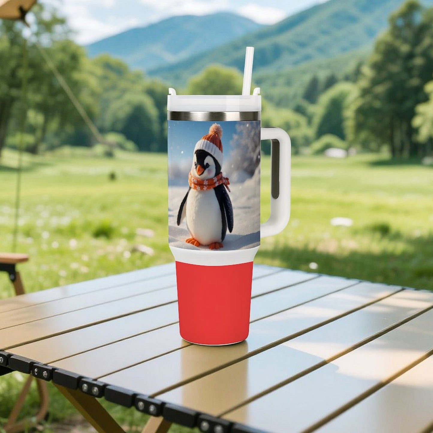 USA Local Large Capacity Car Cup Xmas Penguin_7 Red 40oz