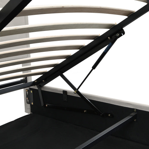 UK Local Upholstered Bed,Double Bed-4ft6 135x190cm ,with Hydraulic Lever, Functional Storage Bed, Rivet Decoration, Without Mattress, Linen, Light Grey