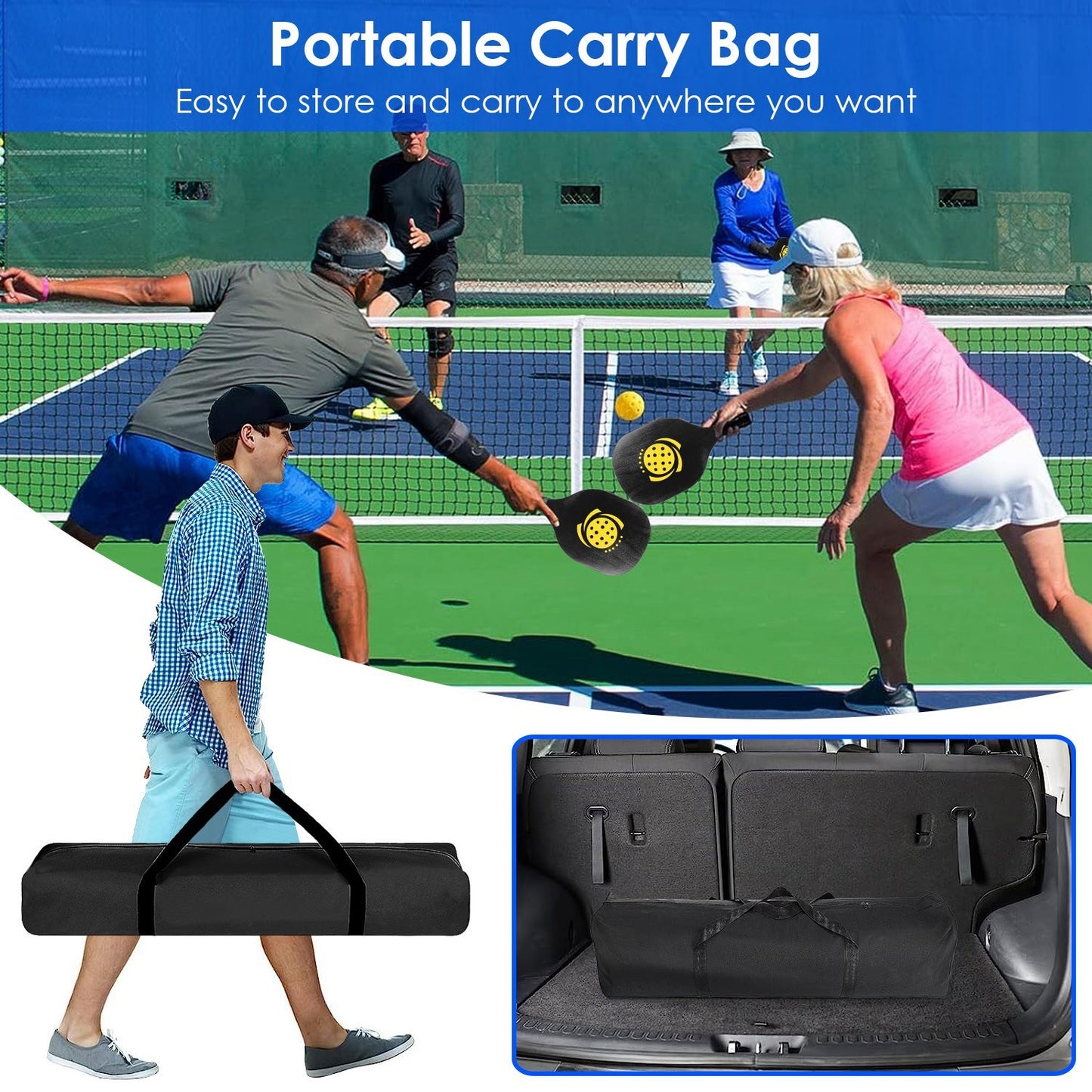 US Local 1 Set Portable Pickleball Net Set 22ft Regulation Size Net Pickle Ball Net System With 4 Pickleballs 4 Paddles Carrying Bag For Driveway Yard
