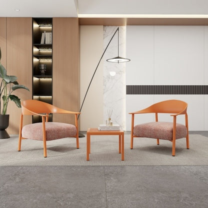 US Local Modern 2 Piece Accent Chair Set With Coffee Table  Apricot Brown PP  Steel Frame Sofa Set, Soft Cushioned Seating For Living Room, Lounge, Balcony