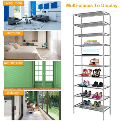 US Local 10 Tiers Shoes Rack Shelves 27 Pairs Shoes Storage Organizer Stand Non-Woven Fabric Detachable Shoes Tower Stackable Shoes Storage Rack For Entryway