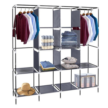 US Local Non Woven Wardrobe With 4 Rows Of High Feet And 4 Side Pockets