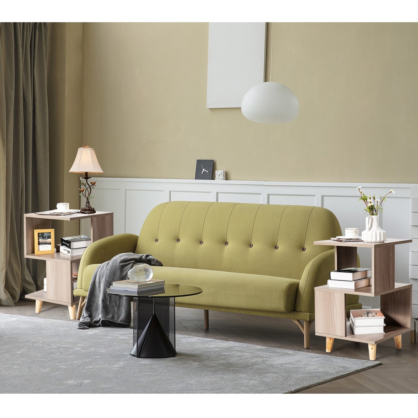 US Local 2 Pieces Wooden Modern Nightstand Set With Legs For Living Room