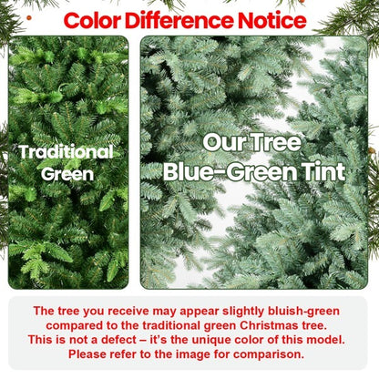 US Local Artificial 8ft Blue Green Tint Christmas Tree With 3308 PE PVC Mixed Branch Tips, Memory Wire Iron Wire, Hinged Premium Foldable Base For Indoor Holiday Decorating