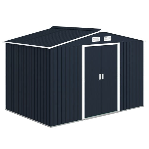 UK Local Outsunny 9 X 6ft Metal Bicycle Shed, Outdoor Storage Tool House With Ventilation Slots, Foundation Kit And Lockable Double Doors, Dark Grey