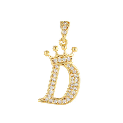 Gold Plated Copper Inlaid Zircon Crown 26 English Letters Full Diamond Pendant Parts