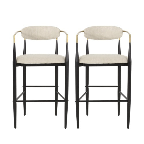 US Local Barstools Set Of 2, Counter Height Upholstered Bar Stools With Back For Kitchen Island, Beige Faux PU Leather Seating Black Iron Legs 260LBS Weight Capacity