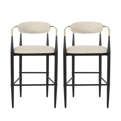 US Local Barstools Set Of 2, Counter Height Upholstered Bar Stools With Back For Kitchen Island, Beige Faux PU Leather Seating Black Iron Legs 260LBS Weight Capacity