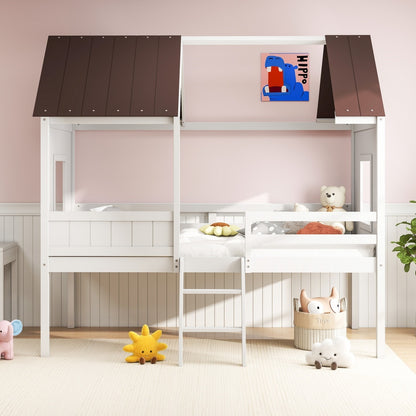 US Local Wooden Toddler Floor Bed With Window, Detachable Roof, 2-Step Ladder & Safety Guardrail, Montessori Kids Loft Bed---A-B Combo Sale, Please Do Not Purchase Individually