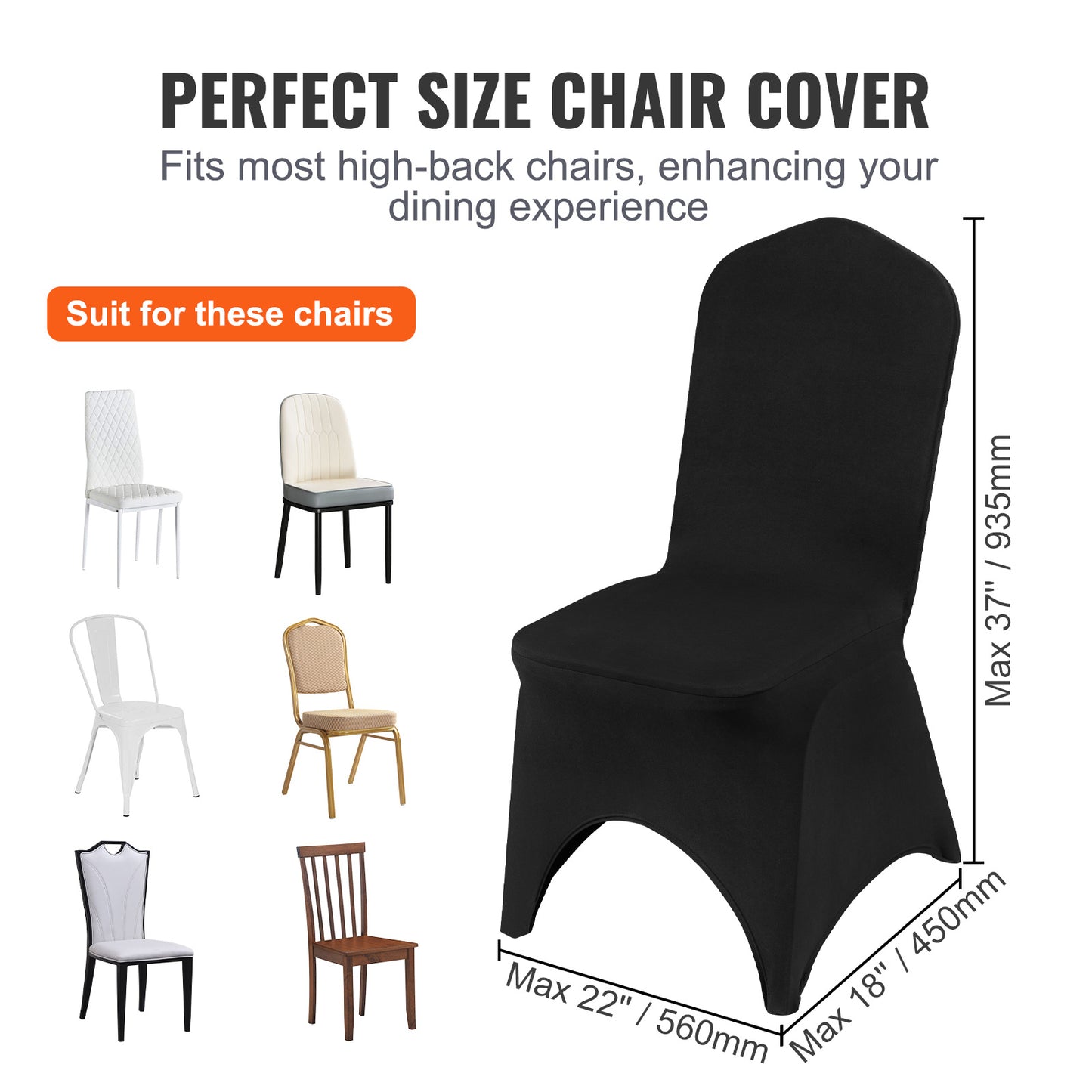 US Local VEVOR Stretch Spandex Folding Chair Covers, Universal Fitted Arched Front Cover, Removable Washable Protective Slipcovers, For Wedding, Holiday, Banquet, Party, Celebration, Dining
