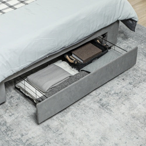UK Local HOMCOM Double Size Ottoman Bed Frame, With Front Drawer - Grey