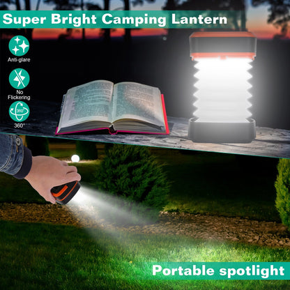 US Local Solar Camping Lantern LED Collapsible Tent Lamp USB Rechargeable Portable Emergency Camping Light For Hiking Fishing Outdoor