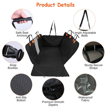 US Local Dog Car Back Seat Cover With Zipper Mesh Window Storage Bags Waterproof 600D Oxford Cloth Car Seat Protector With Slide Flaps For Cars Trucks SUVs