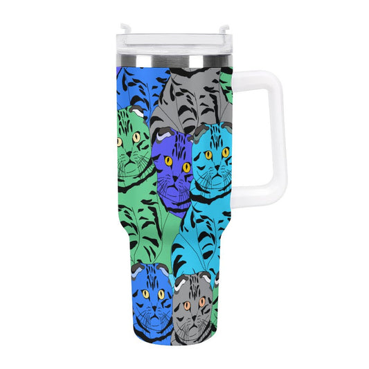 PHDT00347 POD US Local Tumbler 40 oz Large Capacity Car Cup Colorful Cat, Stacked