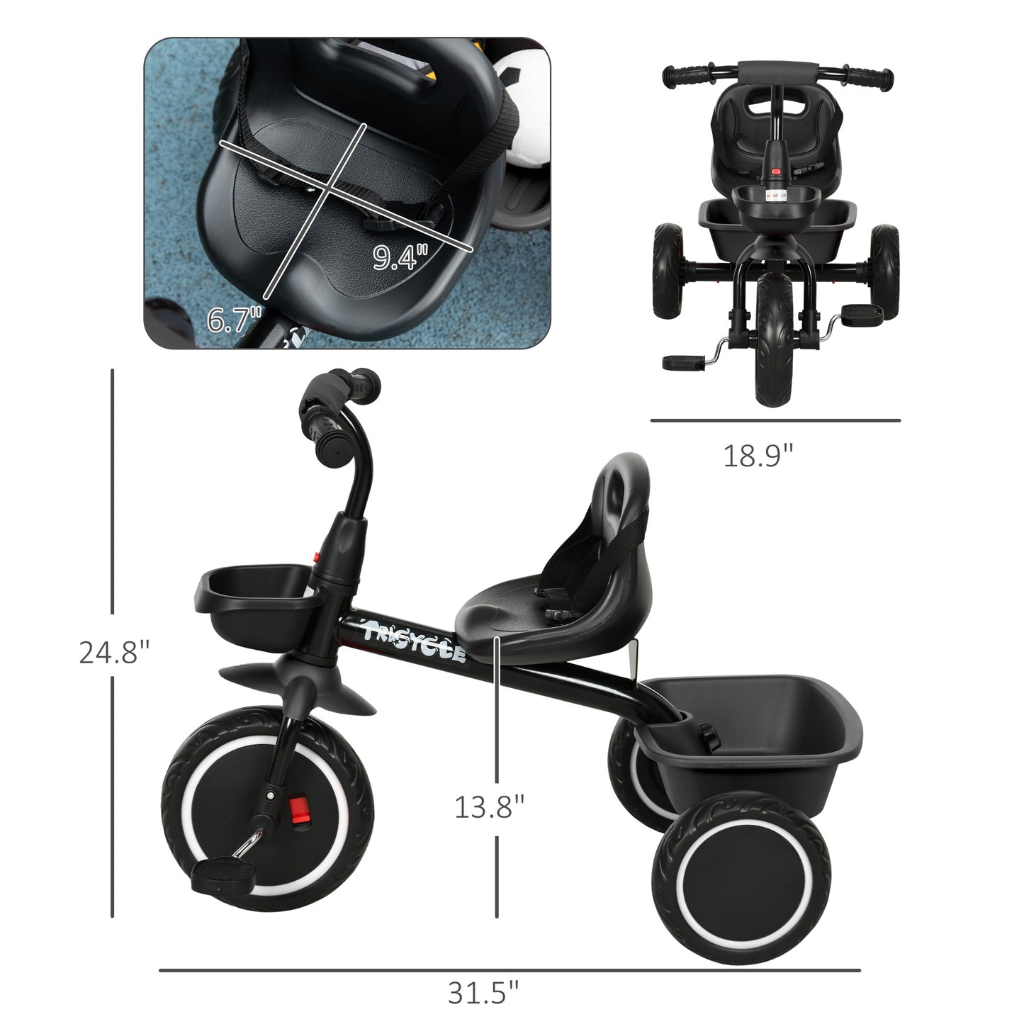 US Local Tricycle for Toddlers Age 2-5 with Adjustable Seat
