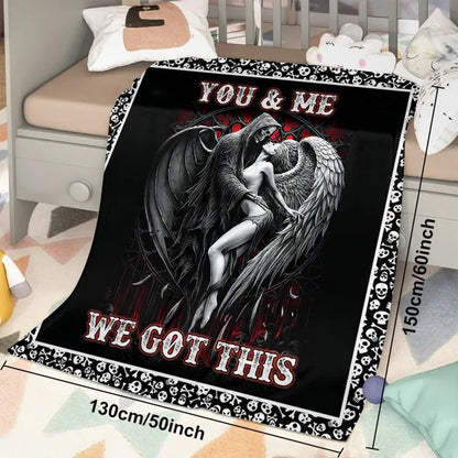 US Local Beauty And Ghost Human Skeleton Printed Halloween Soft Cozy Lightweight Durable Plush Flannel Throw Blanket For Bedroom Living Rooms Sofa Couch 50Inchx60Inch