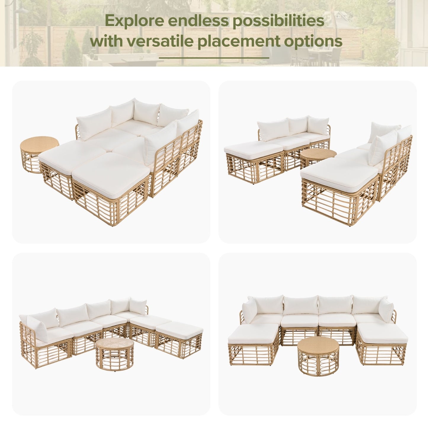 US Local GO 7 Pieces Outdoor Patio Furniture, All-Weather Rattan Sectional Sofa Set With Thick Cushions And P