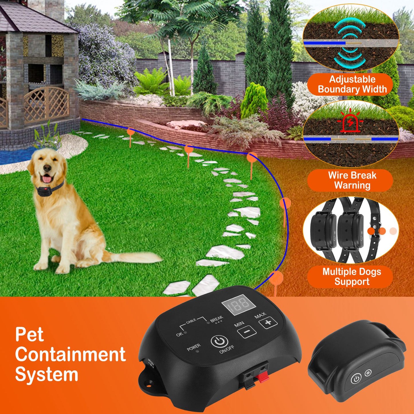 US Local 1Set Dog Fence System Pet Containment System With One Hundred Adjustable Levels IPX7 Waterproof Rechargeable Receiver Underground Fence For Small Medium Large Dog