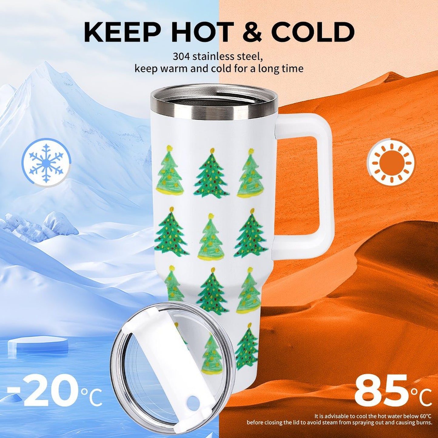 PHDT00064 POD US Local Tumbler 40 oz Large Capacity Car Cup Christmas Tree, Painted, Green