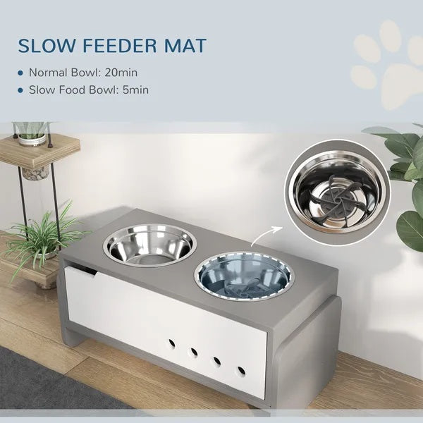 US Local Elevated Dog Bowls, 3 Height Adjustable Raised Dog Bowls W Slow Feeder Mat, Stand, For Medium To Extra Large Dogs