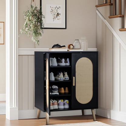 US Local 2-door Standing Cabinet Type With High Foot Oval Rattan Shoe Cabinet