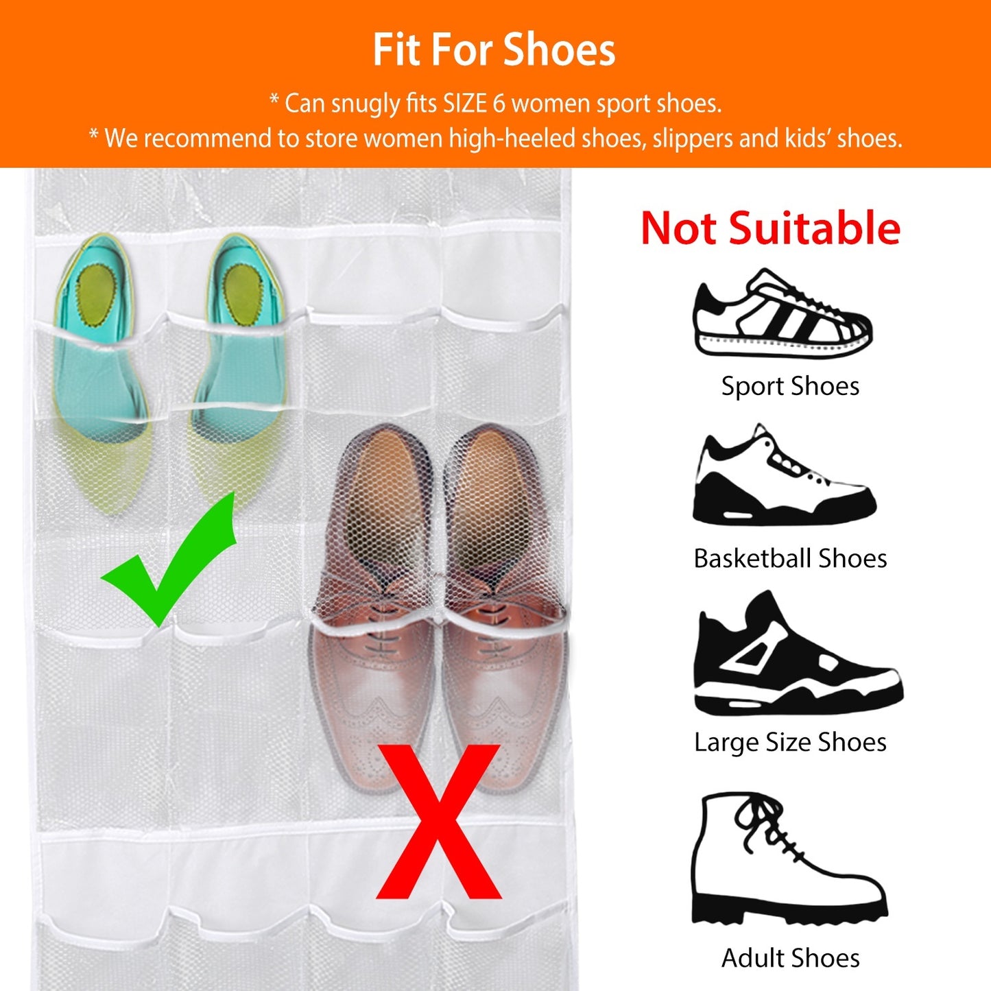 US Local Over The Door Shoes Rack 24-Pocket Crystal Clear Organizer 6-Layer Hanging Storage Shelf For Shoes Slippers Small Toys Closet Cabinet