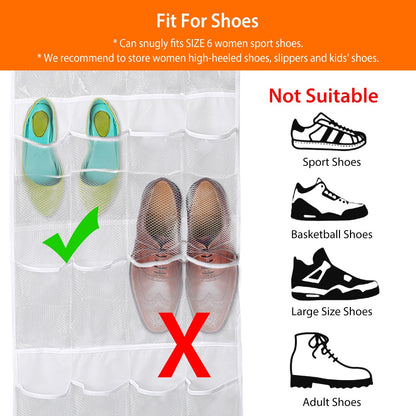 US Local Over The Door Shoes Rack 24-Pocket Crystal Clear Organizer 6-Layer Hanging Storage Shelf For Shoes Slippers Small Toys Closet Cabinet