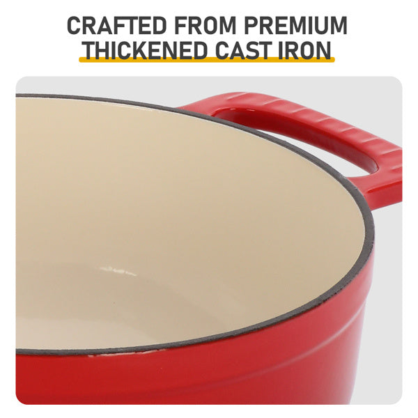 US Local Cast Iron 6QT Cooking Pot - Gradient Red - Includes Two Silicone Gloves - Enamel Pot