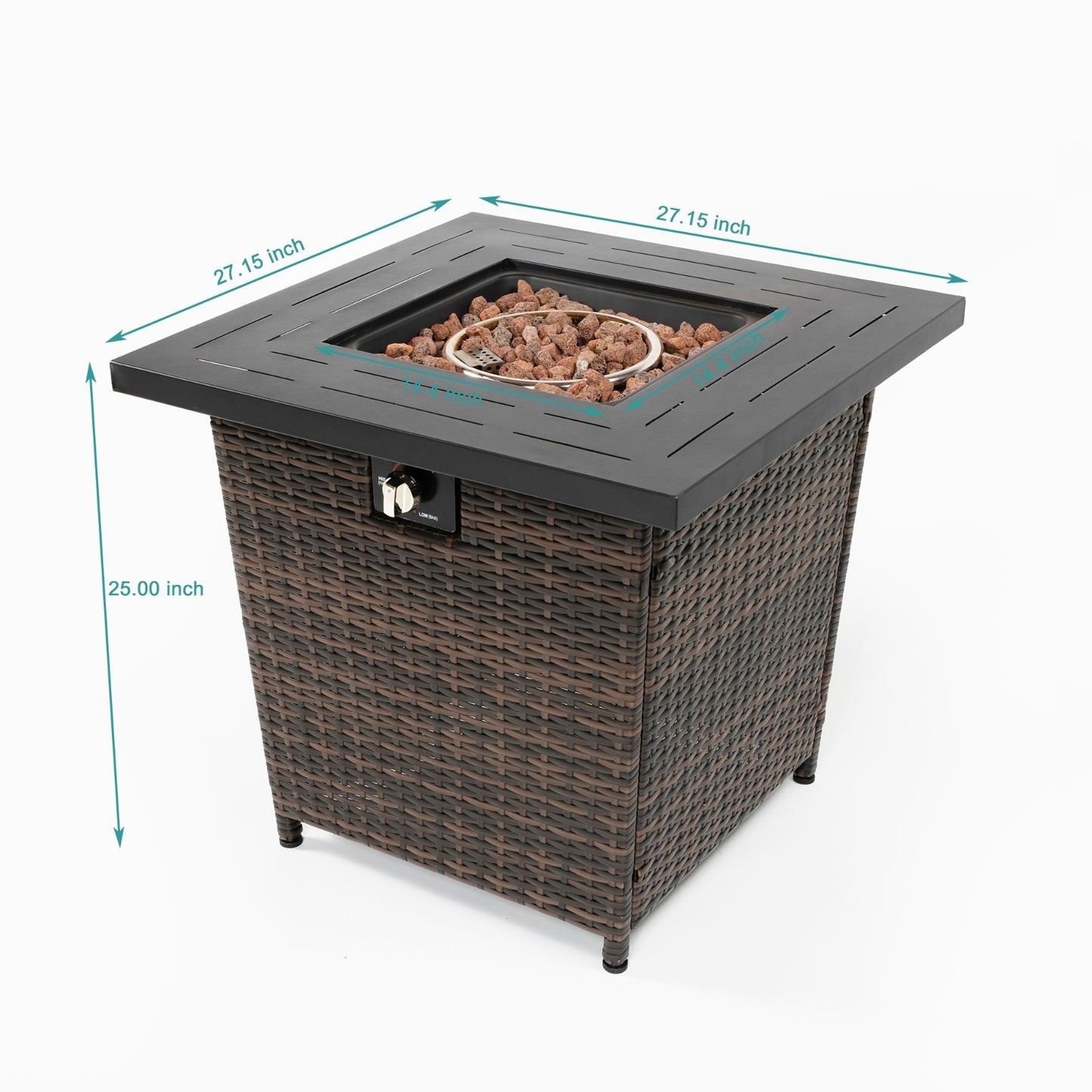 US Local 28inch Wicker Square Fire Pit Table