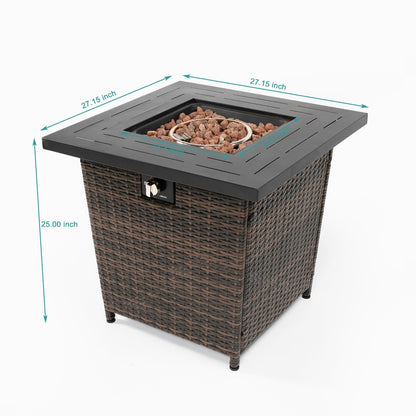 US Local 28inch Wicker Square Fire Pit Table