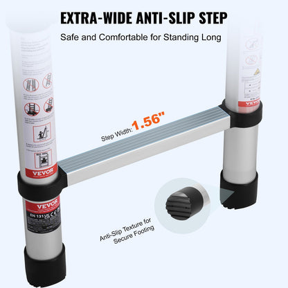 US Local VEVOR Telescoping Extension Ladder 8.5FT One-button Retraction 375 LBS Capacity