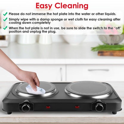 US Local 1Pc 2000W Electric Infrared Dual Burner Portable Heating Hot Plate Stove Countertop RV Hotplate With Glass Cooktop Stepless Temperature Adjustments For Home RV Camp