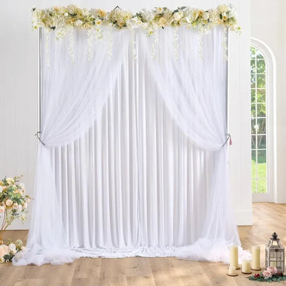 US Local 1PC White Tulle Backdrop Curtain 10ft X 5ft Sheer Chiffon Backdrop Curtain Drapes Elegant Photography Photo Backdrop For Wedding Birthday Bridal Shower Party Decorations