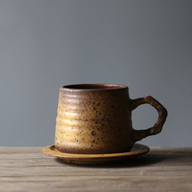 Japanese Style Stoneware Coffee Cup And Saucer Set