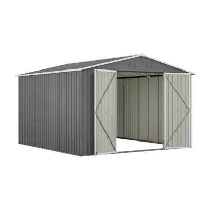 US Local 10 X 10 FT Outdoor Storage Shed, Large Metal Tool Sheds With Updated Frame Structure And Lockable Doors, Garden Shed For Backyard Garden Patio Lawn, Grey