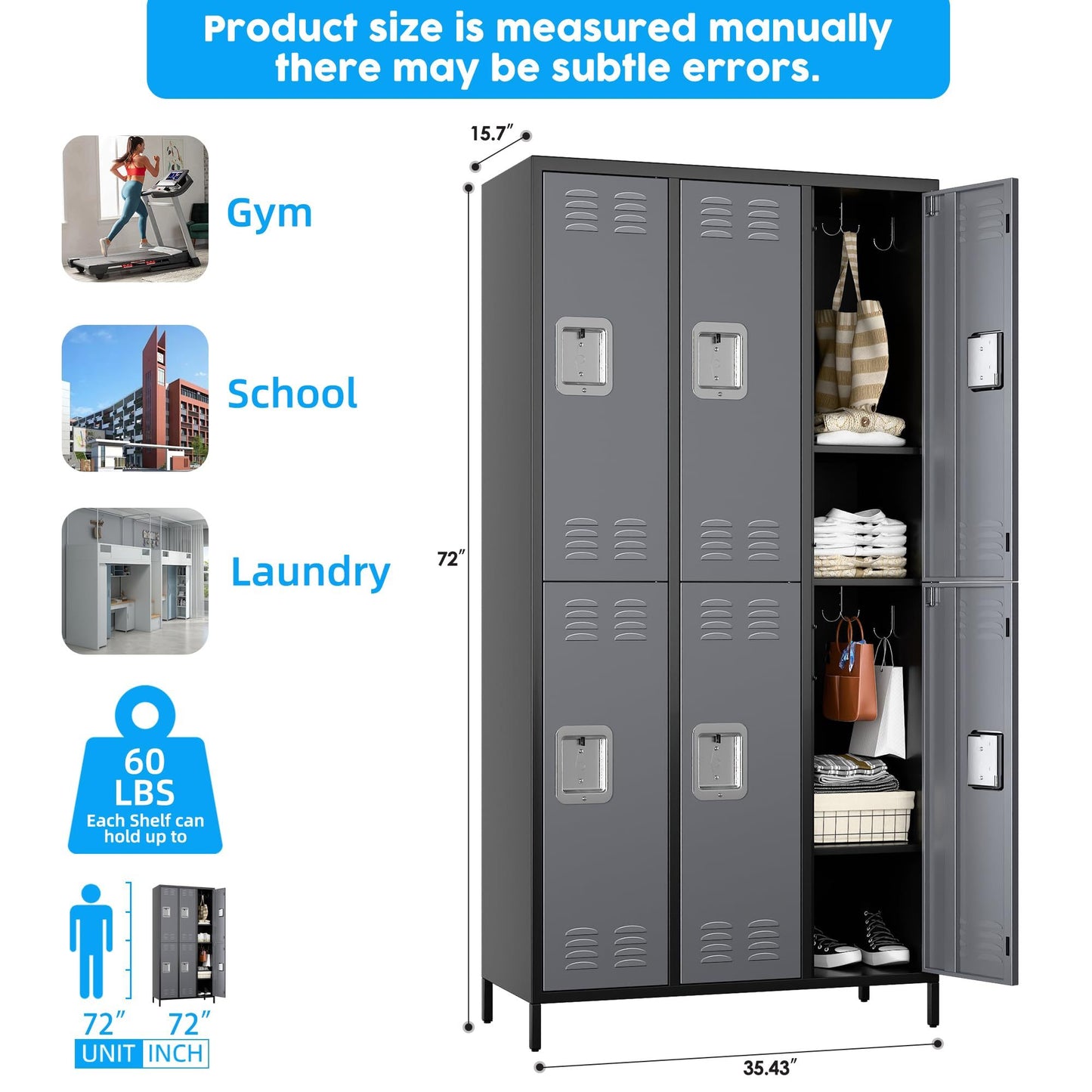 US Local Metal Lockers For Employees,Locking Metal Storage Locker With 6 Doors &18 Hooks For School Office Gym Bedroom,Assembly Required,Black And Dark Grey
