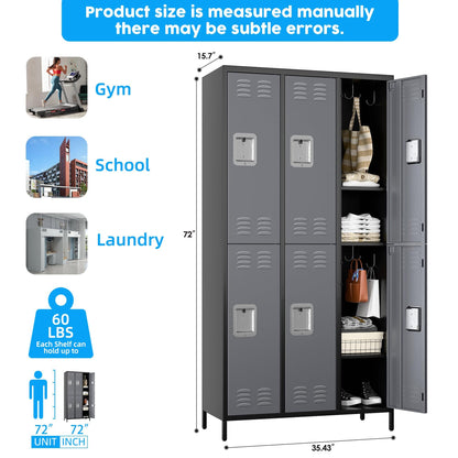 US Local Metal Lockers For Employees,Locking Metal Storage Locker With 6 Doors &18 Hooks For School Office Gym Bedroom,Assembly Required,Black And Dark Grey