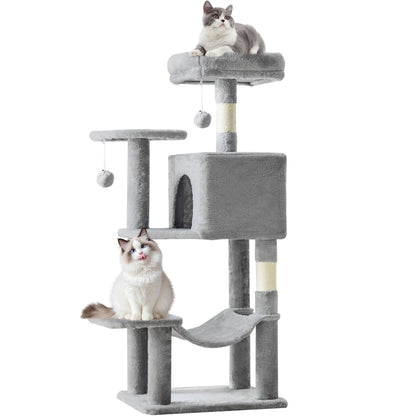 US Local 44 Inch Cat Tree Tower, Multi-Cat Climbing Tower With, Natural Sisal Scratching Posts, Extended Platform, Hammock