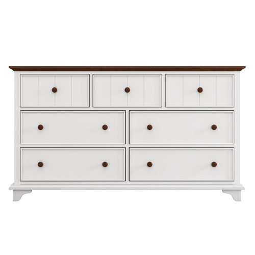 US Local Wooden Captain Seven-Drawer Dresser For Bedroom, Living Room, Kids' Room, White Walnut