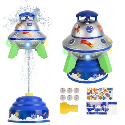 US Local 1Set UFO Water Sprinkler Outdoor Summer Rocket Toy With Colorful LED Lights 360Degree Spinning 1.64FT To 6.56FT Adjustable Height Birthday Summer Gift For Girls Boys Aged 3 Years Old