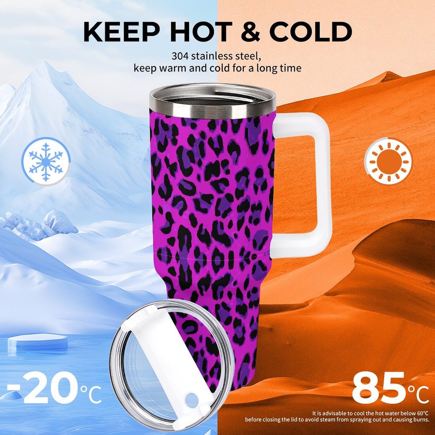 PHDT00128 POD US Local Tumbler 40 oz Large Capacity Car Cup Purple Leopard