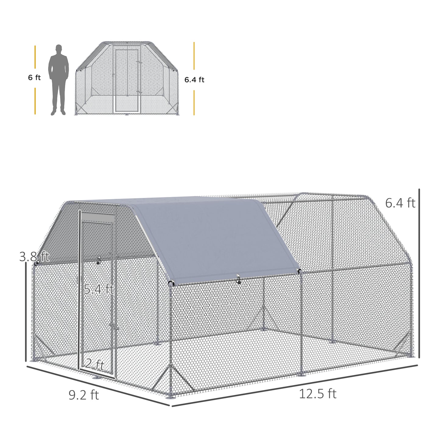 Large Chicken Coop Chicken Run with Waterproof and Anti-UV Cover
