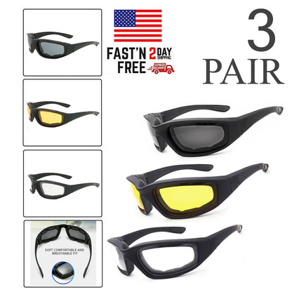 US Local Cycling Sunglasses Chopper Outdoor Sports Glasses For Men Wrap Around UV400 Protection For Fishing Driving Glasses Wind Resistant Clear Yellow Gray Lens 3 Pack