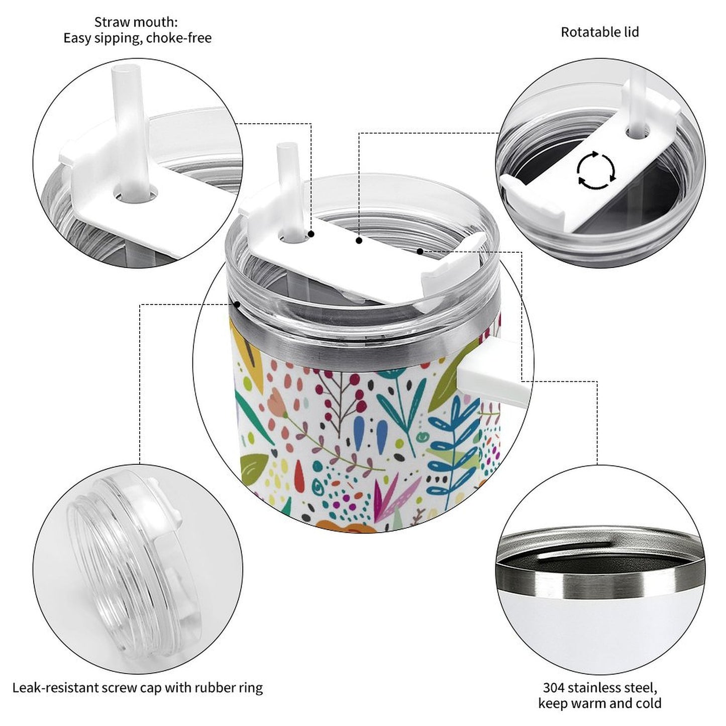 POD US Local Tumbler 40 oz Large Capacity Car Cup Flower