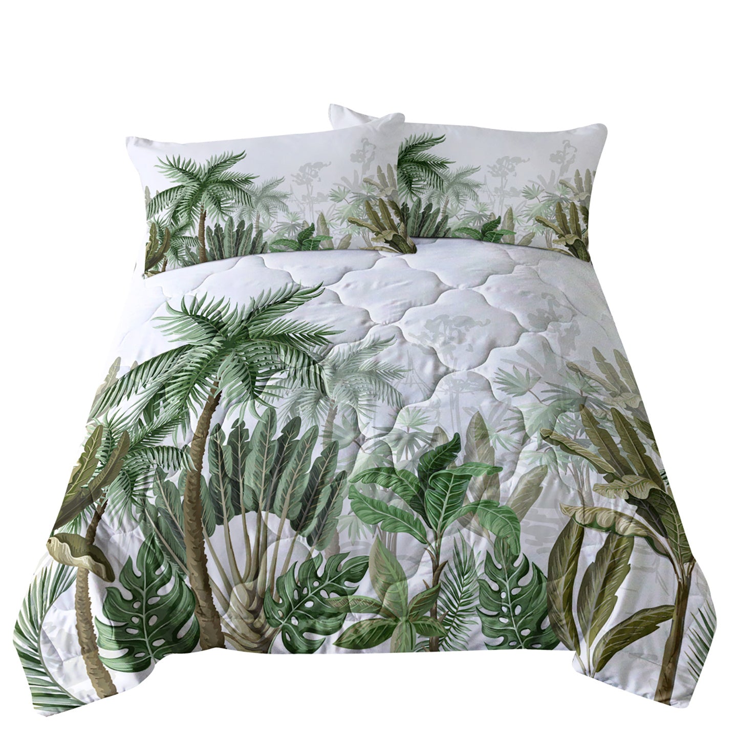 US Local 3pcs Coconut And Banana Leaf Pattern Comfortable Duvet Cover Set, Double Bed Minimalist Style, Including 1 Duvet Cover And 2 Pillowcases