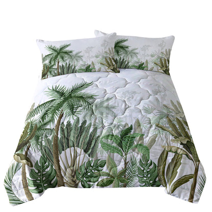 US Local 3pcs Coconut And Banana Leaf Pattern Comfortable Duvet Cover Set, Double Bed Minimalist Style, Including 1 Duvet Cover And 2 Pillowcases
