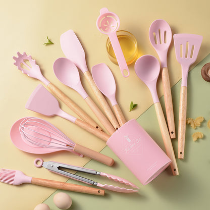 US Local Silicone Kitchenware With Wooden Handle