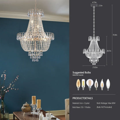 US Local Golden Crystal Chandelier, Large Modern Luxury Chandelier, Suitable For Living Room, Dining Room, Bedroom, Hallway - No Bulb