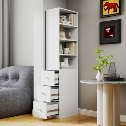 US Local 70.87 H Display Storage Cabinet , 4-Tier Shelf, 3 Side Drawers , Modern Wooden Tall Bookshelf Bookcase For Living Room Home Office